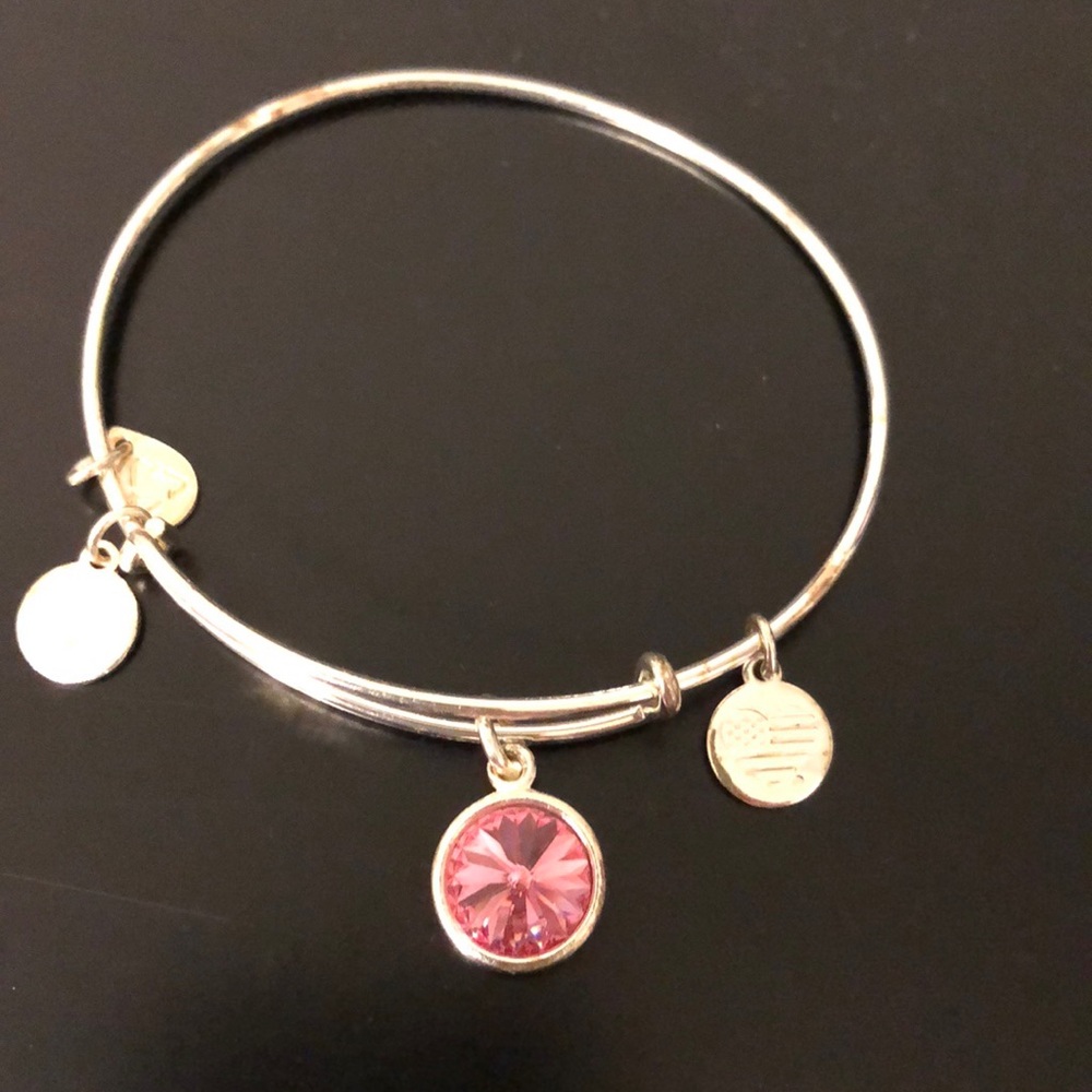 Silver Alex and Ani bracelet with pink stone